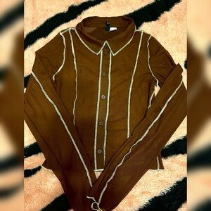 Forever 21 Black Long Sleeve Button Down Shirt with Peter Pan Collar